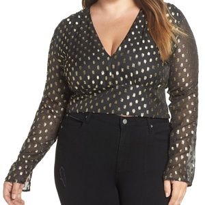 Leith Black V Neck Metallic Gold Cropped Top NWT